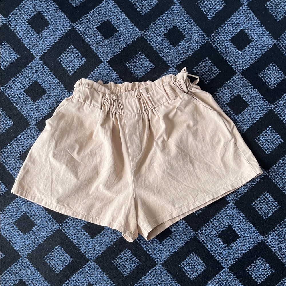 High-Waist Paperbag Shorts in Light Beige